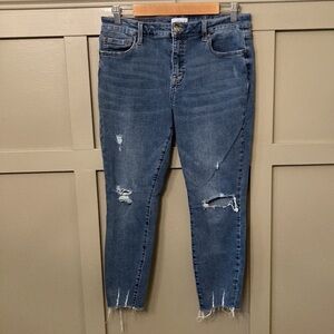 Pistola distressed busted knee raw hem high rise cropped jeans size 31